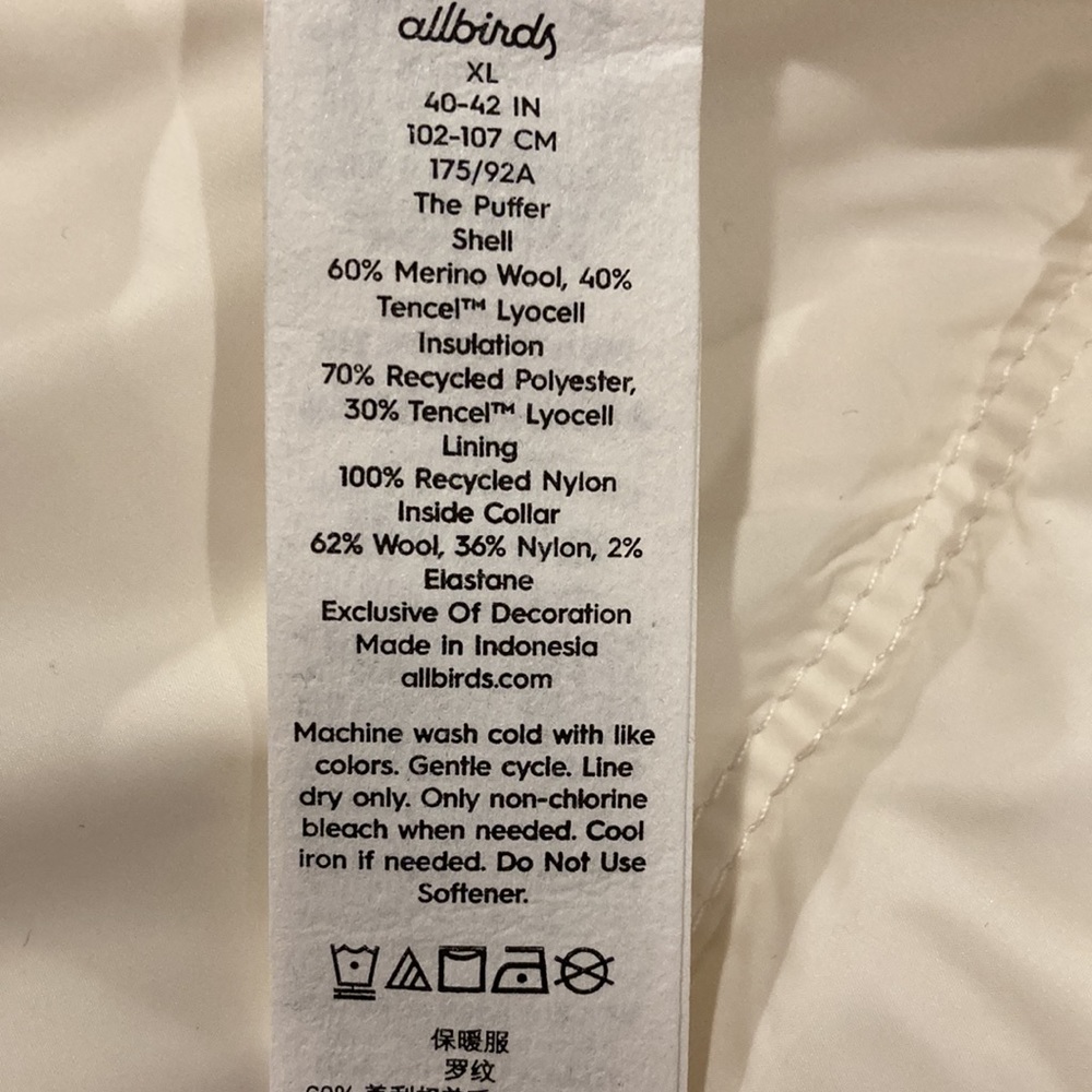 NWT Allbirds Cream Trino Puffer Jacket XL - Picture 12 of 15
